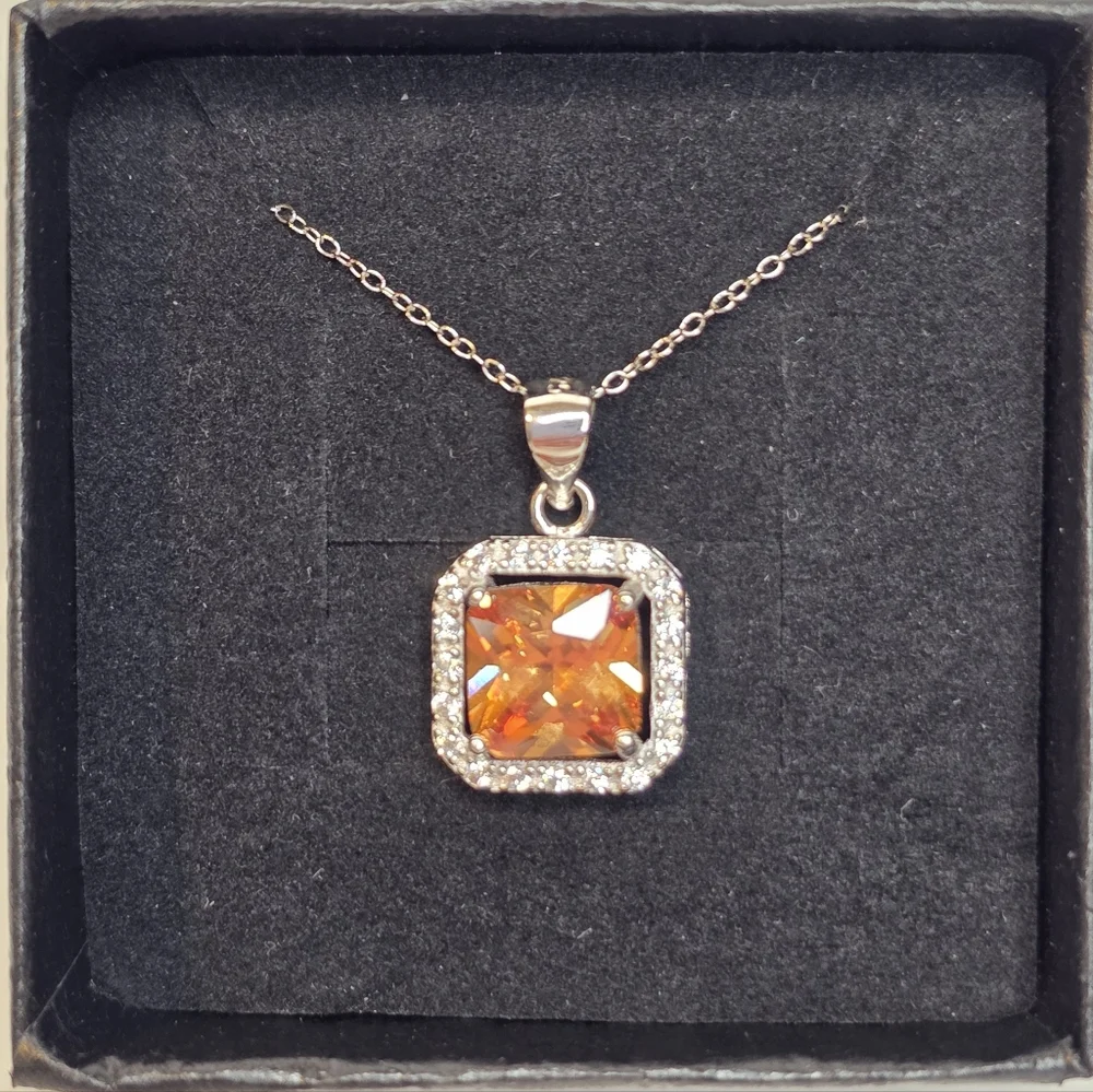 4.42ct Champagne Moissanite Pendant & Rhodium Over 925 Sterling Silver Necklace - Picture 2 of 7